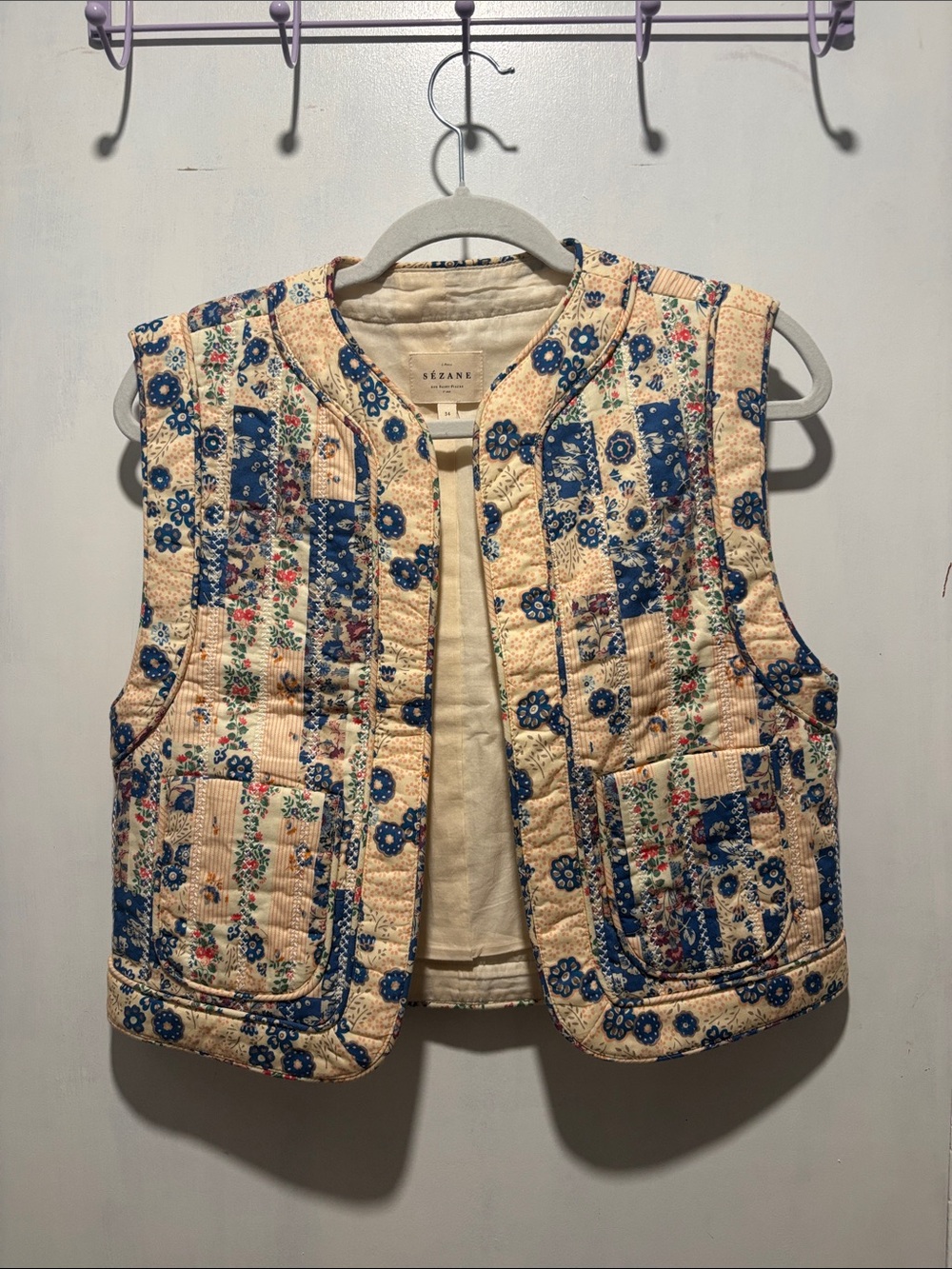 SEZANE Tadeo patchwork floral quilted vest rare pattern
